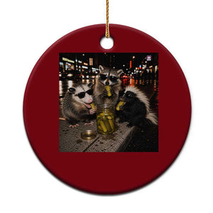 Funny Raccoon Skunk Possum Eating Pickles Ceramic Ornament Support Local Street Cats Retro Animal Meme