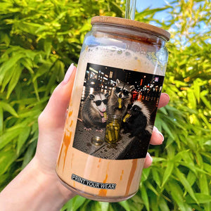 Funny Raccoon Skunk Possum Eating Pickles Glass Can Support Local Street Cats Retro Animal Meme