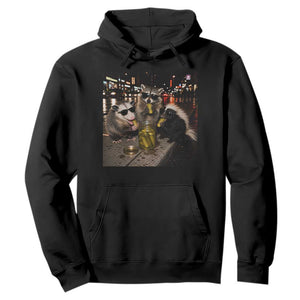 Funny Raccoon Skunk Possum Eating Pickles Hoodie Support Local Street Cats Retro Animal Meme