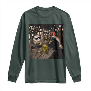 Funny Raccoon Skunk Possum Eating Pickles Long Sleeve Shirt Support Local Street Cats Retro Animal Meme