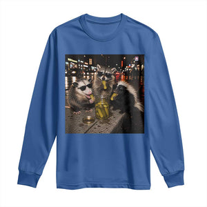 Funny Raccoon Skunk Possum Eating Pickles Long Sleeve Shirt Support Local Street Cats Retro Animal Meme