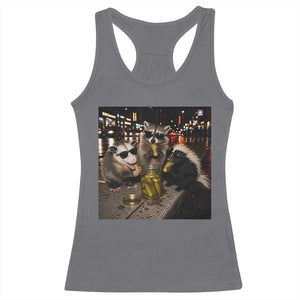 Funny Raccoon Skunk Possum Eating Pickles Racerback Tank Top Support Local Street Cats Retro Animal Meme