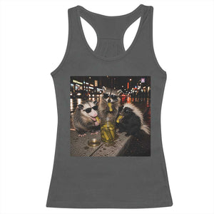 Funny Raccoon Skunk Possum Eating Pickles Racerback Tank Top Support Local Street Cats Retro Animal Meme
