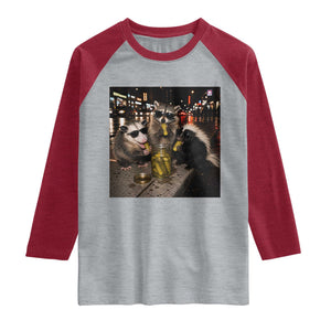 Funny Raccoon Skunk Possum Eating Pickles Raglan Shirt Support Local Street Cats Retro Animal Meme