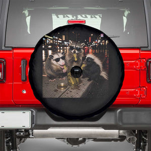 Funny Raccoon Skunk Possum Eating Pickles Spare Tire Cover Support Local Street Cats Retro Animal Meme