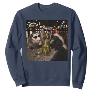 Funny Raccoon Skunk Possum Eating Pickles Sweatshirt Support Local Street Cats Retro Animal Meme
