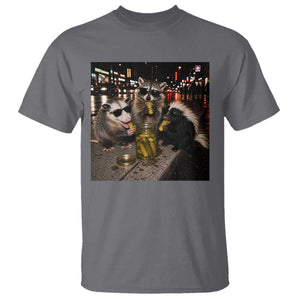 Funny Raccoon Skunk Possum Eating Pickles T Shirt Support Local Street Cats Retro Animal Meme