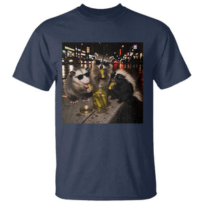Funny Raccoon Skunk Possum Eating Pickles T Shirt Support Local Street Cats Retro Animal Meme