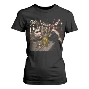 Funny Raccoon Skunk Possum Eating Pickles T Shirt For Women Support Local Street Cats Retro Animal Meme