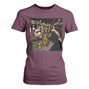 Funny Raccoon Skunk Possum Eating Pickles T Shirt For Women Support Local Street Cats Retro Animal Meme