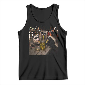 Funny Raccoon Skunk Possum Eating Pickles Tank Top Support Local Street Cats Retro Animal Meme
