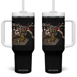 Funny Raccoon Skunk Possum Eating Pickles Tumbler With Handle Support Local Street Cats Retro Animal Meme