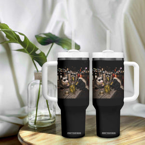 Funny Raccoon Skunk Possum Eating Pickles Tumbler With Handle Support Local Street Cats Retro Animal Meme