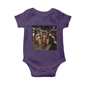 Funny Raccoon Skunk Possum Drinking Iced Coffee Baby Onesie Support Local Street Cats Retro Animal Meme