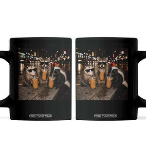 Funny Raccoon Skunk Possum Drinking Iced Coffee Coffee Mug Support Local Street Cats Retro Animal Meme