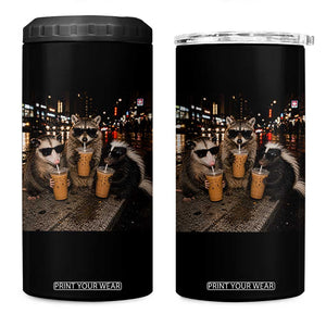Funny Raccoon Skunk Possum Drinking Iced Coffee 4 in 1 Can Cooler Tumbler Support Local Street Cats Retro Animal Meme