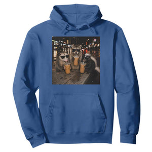 Funny Raccoon Skunk Possum Drinking Iced Coffee Hoodie Support Local Street Cats Retro Animal Meme
