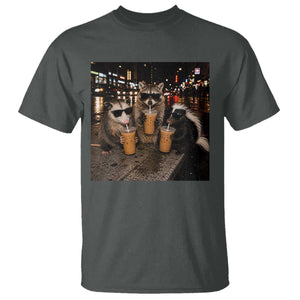 Funny Raccoon Skunk Possum Drinking Iced Coffee T Shirt Support Local Street Cats Retro Animal Meme