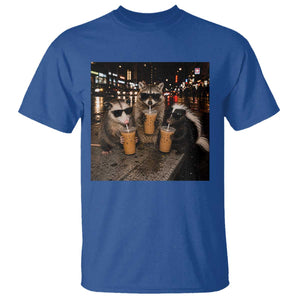 Funny Raccoon Skunk Possum Drinking Iced Coffee T Shirt Support Local Street Cats Retro Animal Meme