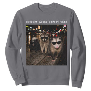 Support Local Street Cats Sweatshirt Funny Raccoon Skunk Possum Animal Meme