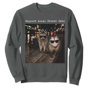 Support Local Street Cats Sweatshirt Funny Raccoon Skunk Possum Animal Meme