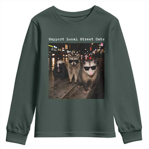 Support Local Street Cats Youth Sweatshirt Funny Raccoon Skunk Possum Animal Meme