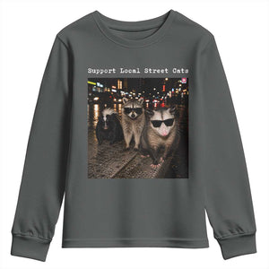 Support Local Street Cats Youth Sweatshirt Funny Raccoon Skunk Possum Animal Meme