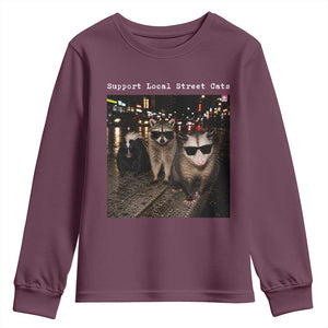 Support Local Street Cats Youth Sweatshirt Funny Raccoon Skunk Possum Animal Meme