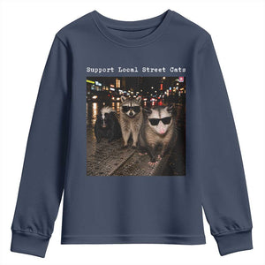 Support Local Street Cats Youth Sweatshirt Funny Raccoon Skunk Possum Animal Meme