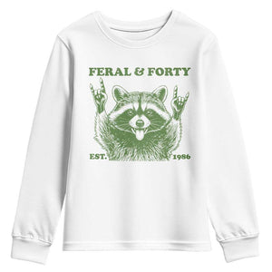 Raccoon 40th Birthday Youth Sweatshirt Funny Feral And Forty Vintage 1986 40 Year Old Gift