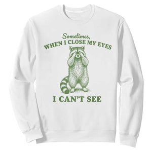 Funny Raccoon Meme Sweatshirt Sometimes When I Close My Eyes I Cant See Vintage Trash Panda