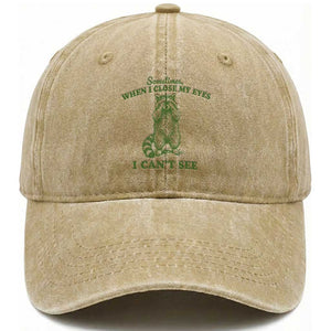 Funny Raccoon Meme Washed Cotton Baseball Cap Sometimes When I Close My Eyes I Cant See Vintage Trash Panda