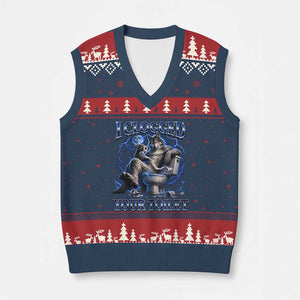 I Clogged Your Toilet Alpha Wolf Meme V-Neck Knit Sweater Vest Funny Unhinged Stupid Brainrot
