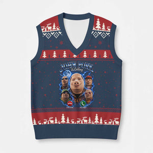 John Pork Calling V-Neck Knit Sweater Vest Funny Answer Call Phone Brainrot Meme Vintage Bootleg Graphic