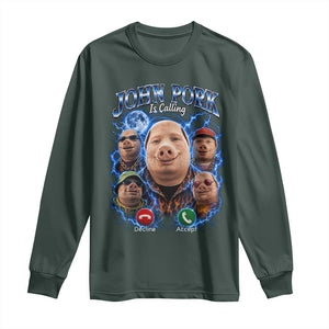 John Pork Calling Long Sleeve Shirt Funny Answer Call Phone Brainrot Meme Vintage Bootleg Graphic