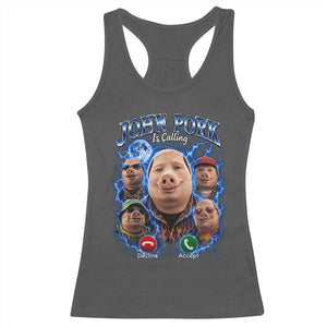 John Pork Calling Racerback Tank Top Funny Answer Call Phone Brainrot Meme Vintage Bootleg Graphic