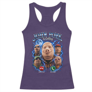 John Pork Calling Racerback Tank Top Funny Answer Call Phone Brainrot Meme Vintage Bootleg Graphic