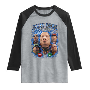 John Pork Calling Raglan Shirt Funny Answer Call Phone Brainrot Meme Vintage Bootleg Graphic