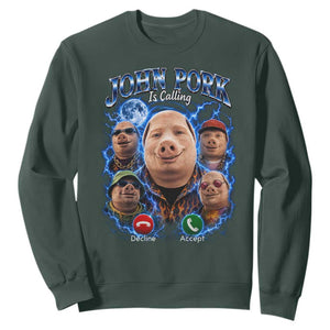 John Pork Calling Sweatshirt Funny Answer Call Phone Brainrot Meme Vintage Bootleg Graphic