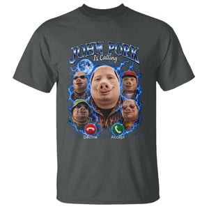 John Pork Calling T Shirt Funny Answer Call Phone Brainrot Meme Vintage Bootleg Graphic