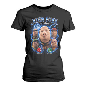 John Pork Calling T Shirt For Women Funny Answer Call Phone Brainrot Meme Vintage Bootleg Graphic