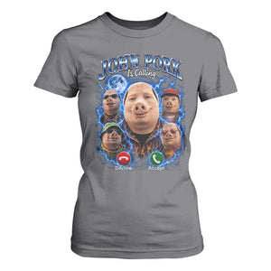 John Pork Calling T Shirt For Women Funny Answer Call Phone Brainrot Meme Vintage Bootleg Graphic