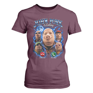 John Pork Calling T Shirt For Women Funny Answer Call Phone Brainrot Meme Vintage Bootleg Graphic