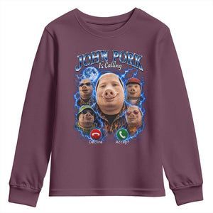 John Pork Calling Youth Sweatshirt Funny Answer Call Phone Brainrot Meme Vintage Bootleg Graphic