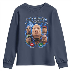 John Pork Calling Youth Sweatshirt Funny Answer Call Phone Brainrot Meme Vintage Bootleg Graphic