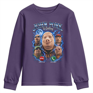 John Pork Calling Youth Sweatshirt Funny Answer Call Phone Brainrot Meme Vintage Bootleg Graphic