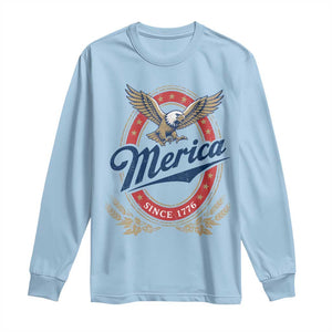 Retro Merica Eagle Funny 4th Of July Long Sleeve Shirt Vintage Independence Day 1776 TS10 Light Blue Print Your Wear