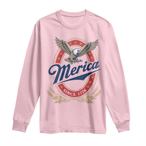 Retro Merica Eagle Funny 4th Of July Long Sleeve Shirt Vintage Independence Day 1776 TS10 Light Pink Print Your Wear