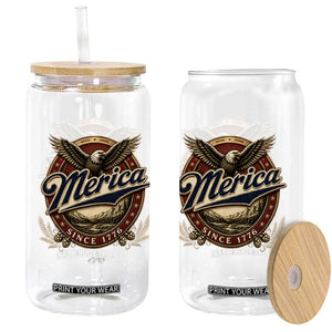 Retro Merica Eagle 4th Of July Glass Can Vintage 1776 Independence Day