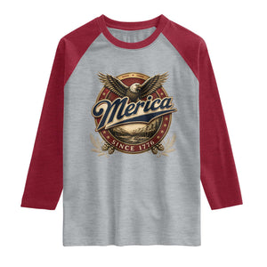 Retro Merica Eagle 4th Of July Raglan Shirt Vintage 1776 Independence Day TS10 Heather Gray Heather Red Print Your Wear